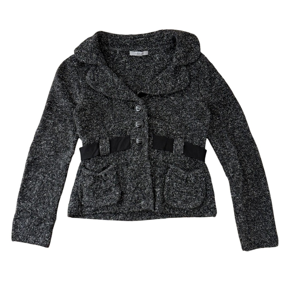 Classiques Entier Wool Boucle Jacket Womens S Gray Peplum‎ Ruffle Collar